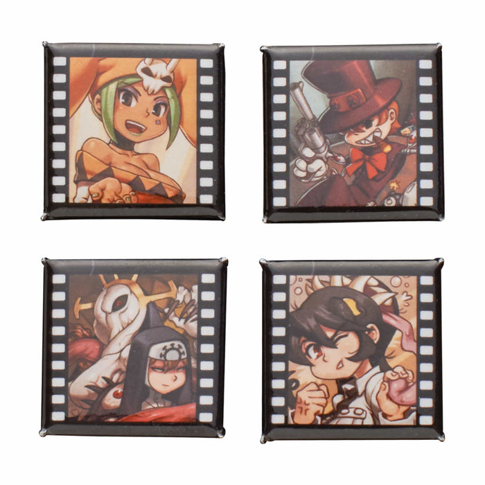 Skullgirls - Film Strip Button Pack: Series 1 Cerebella, Peacock, Double, and Filia.