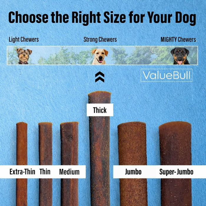 ValueBull Buffalo Collagen Sticks for Dogs, 6 Inch Thick Chews, 50 Count - Thick - 50 Sticks