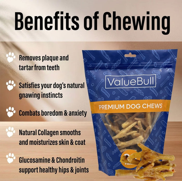 ValueBull Chicken Feet for Dogs, Large, 100 Count Bulk Pack - Large - 100 Feet