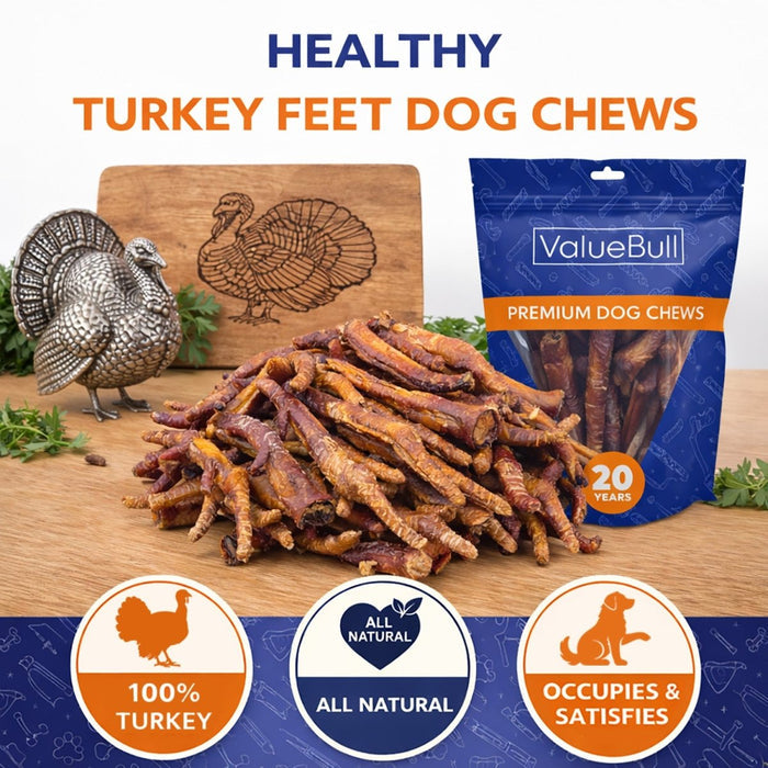 ValueBull Turkey Feet Dog Chews, 25 Count Bulk Pack - Turkey - 25 Feet