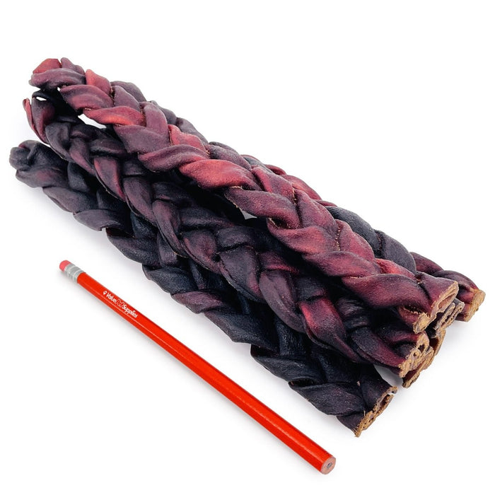 ValueBull USA Beef Collagen Braid Large Dog Chews, Thick 12 Inch 10 Count - Thick - 10 Braids