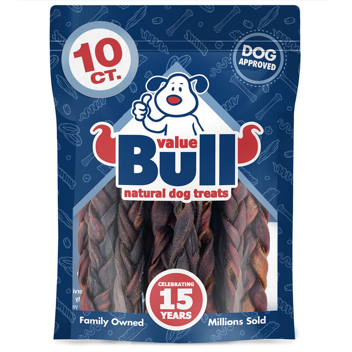 ValueBull USA Beef Collagen Braids for Dogs, 6 Inch Thin Chews, 10 Count