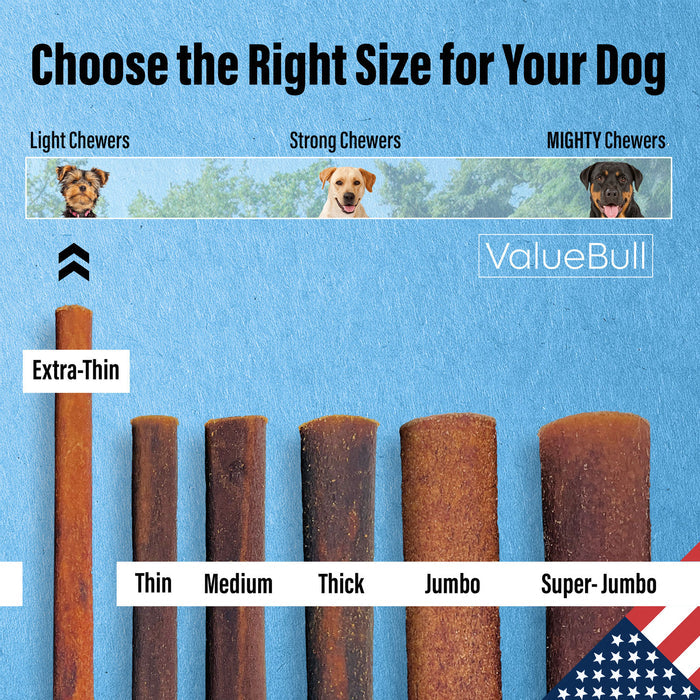 ValueBull USA Beef Collagen Sticks, 6 Inch Extra Thin Chews, 200 Count Bulk Pack - Extra Thin - 200 Sticks