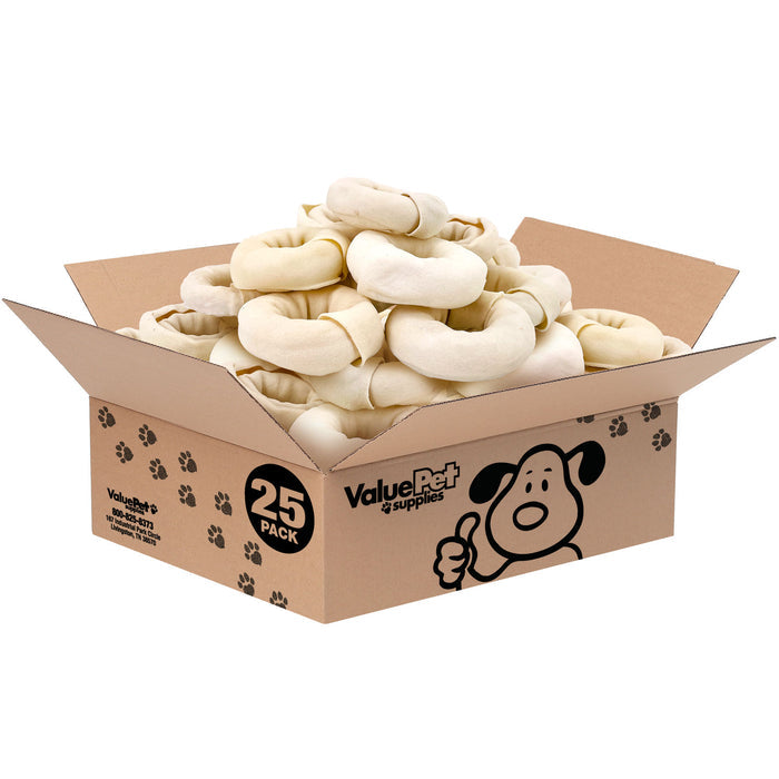 ValueBull USA Beef Rawhide Donut Ring Dog Chews, 25 Count Bulk Pack - Donut - 25 Rings