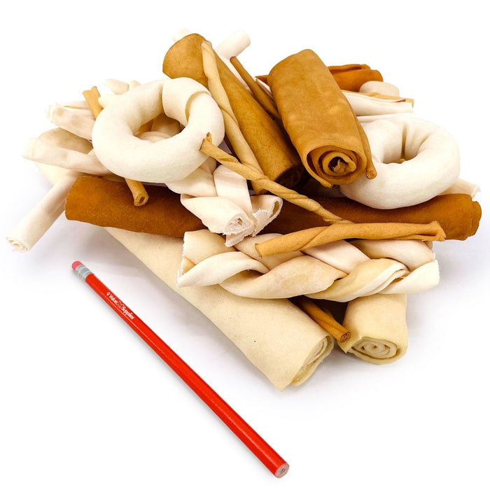 ValueBull USA Beef Rawhide, Varied Mix of Fun Shapes for Dogs, 10 Pound Bulk Pack - Varied - 10 Pound