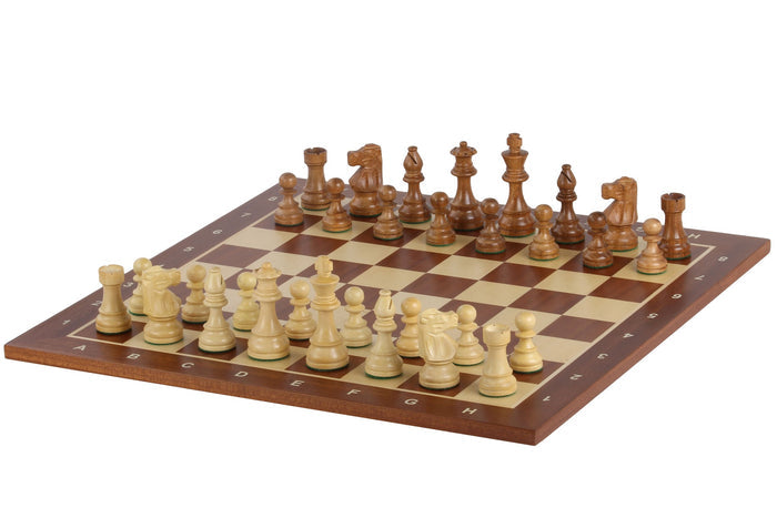 Zestaw szachowy French Lardy - szachownica mahoniowa (pole 50 mm), figury akacjowe (król 90 mm)